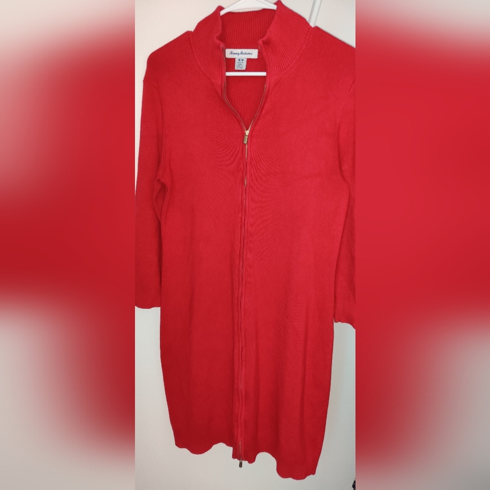 Tommy Bahama sweater dress Sz M Full Zip Red